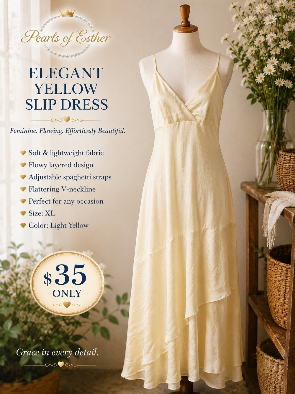 wild fable Light Yellow Layered V-Neck Maxi Slip Dress